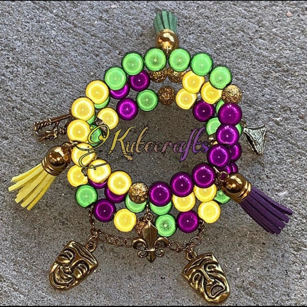 LUMINOUS MARDI GRAS 3 STACK BRACELET